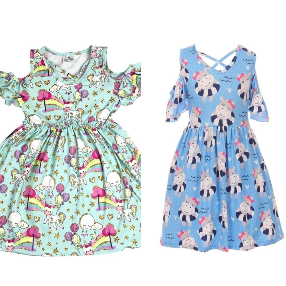 2 pieces set Little Girls dresses toddler kid Cold Shoulder Birthday Party dress
